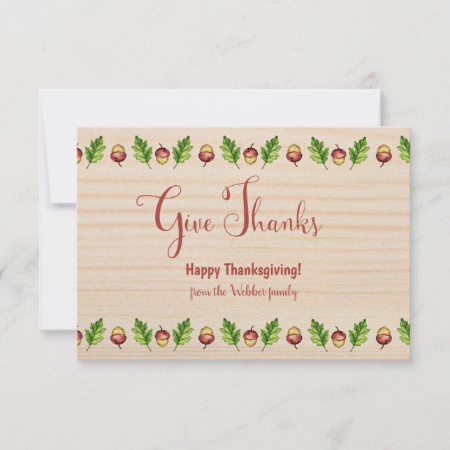 Tarjeta Gracias Personalizado de los Acorns de Acción de G (Anverso)