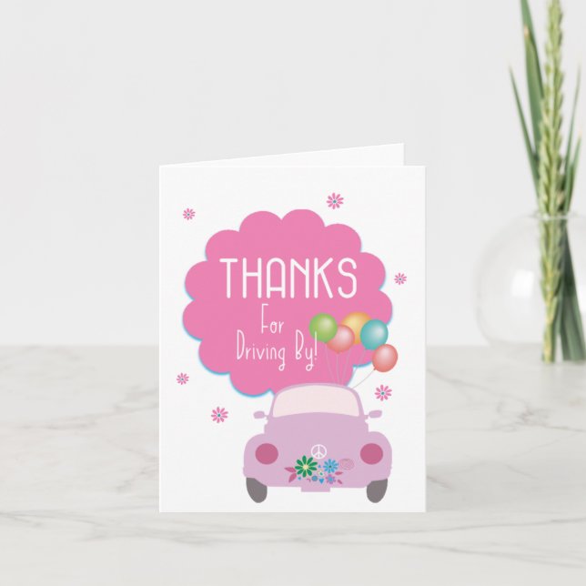 Tarjeta Gracias por conducir en auto rosa (Anverso)