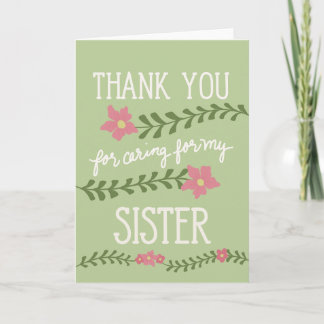 Tarjeta Gracias por cuidar a mi hermana