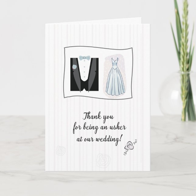 Tarjeta Gracias por el Boda Usher Tuxedo vestido de novia (Anverso)