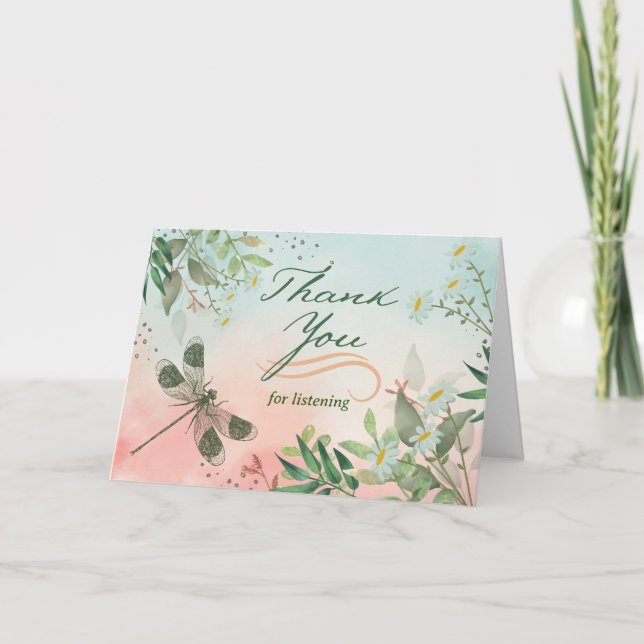 Tarjeta Gracias por escuchar las mareas de libélula (Anverso)