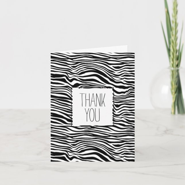 Tarjeta Gracias por imprimir cebra en blanco y negro (Anverso)