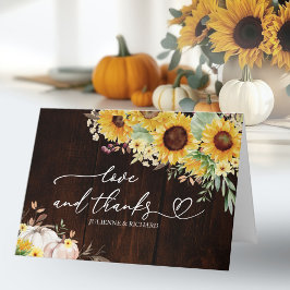 Tarjeta Gracias por la Boda del Otoño con Girasoles Rústic