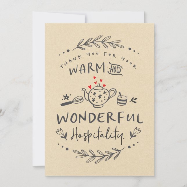 Tarjeta Gracias por la cálida y maravillosa hospitalidad (Anverso)