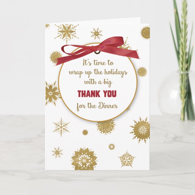 Tarjeta Gracias Por La Cena De Navidad Copos De Nieve Rojo (Anverso)