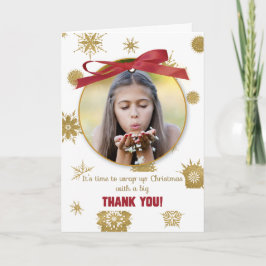 Tarjeta Gracias por la foto del regalo de Navidad copos de