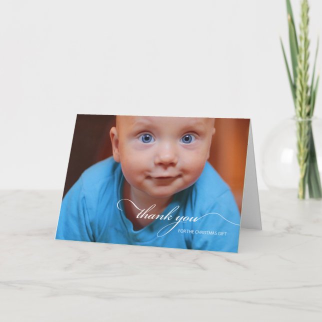 Tarjeta Gracias Por Los Navidades Regalo Foto Texto Blanco (Anverso)