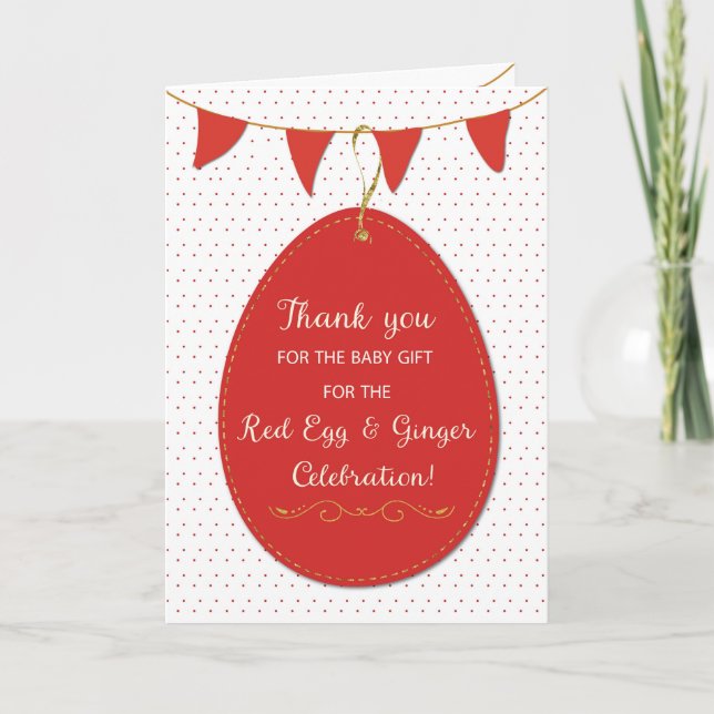 Tarjeta Gracias por regalo de bebé en huevo rojo y jengibr (Anverso)