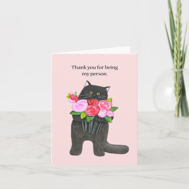 Tarjeta Gracias por ser mi persona lindo gato negro (Anverso)