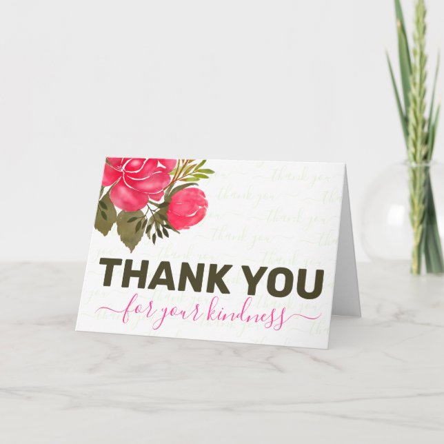 Tarjeta Gracias por su amabilidad floral gracias (Anverso)