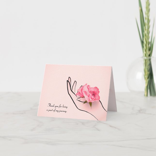 Tarjeta gracias por tu amigo rosa en la mano (Anverso)