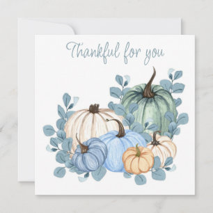 Tarjeta Gracias por tu calabaza de hojas azules Acción de