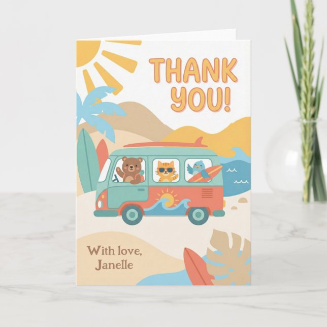 Tarjeta Gracias por vacaciones de verano lindas Furgoneta  (Anverso)