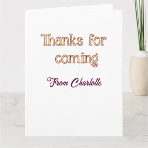 Tarjeta gracias por venir agregar nombre mensaje de texto