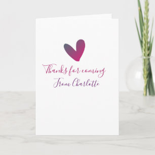 Tarjeta gracias por venir nombre del texto mensaje corazón