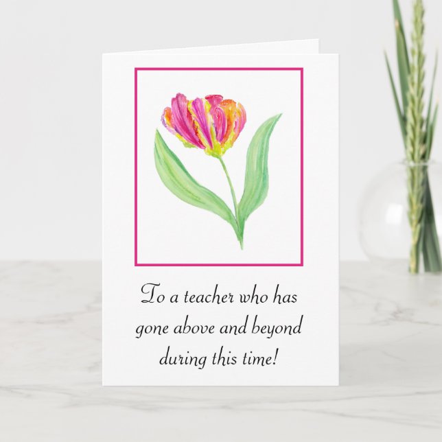 Tarjeta Gracias Profesor Watercolor Parrot Tulips (Anverso)