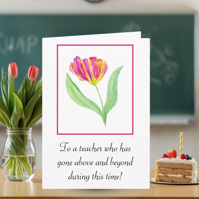 Tarjeta Gracias Profesor Watercolor Parrot Tulips (Subido por el creador)