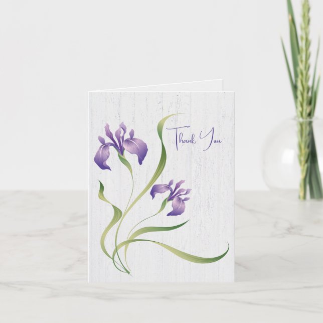 Tarjeta Gracias Purple Iris On Wood (Anverso)