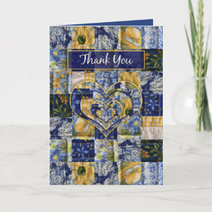 Tarjeta Gracias, Quilt Square, Yellow Blue, Floral Print