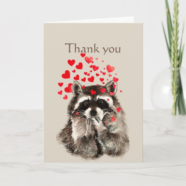 Tarjeta Gracias Raccoon que besa besos animales y escritur (Anverso)