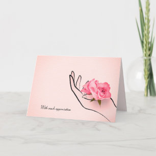 Tarjeta gracias rosa rosa en la mano