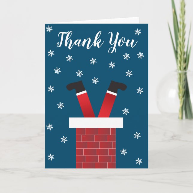 Tarjeta Gracias Santa Claus Chimney Snowflakes Red Blue (Anverso)