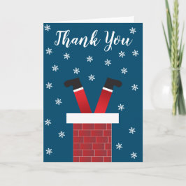 Tarjeta Gracias Santa Claus Chimney Snowflakes Red Blue