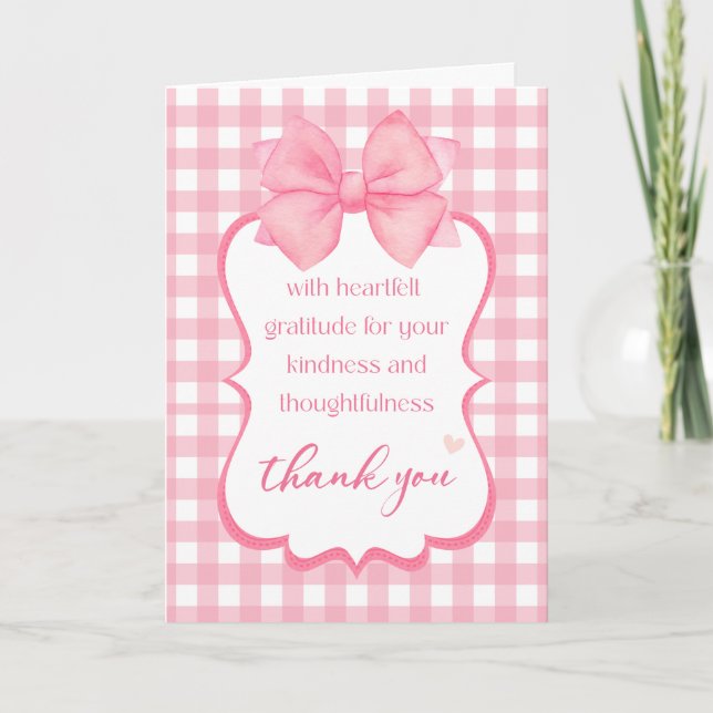 Tarjeta Gracias | Sentido agradecimiento Bonito Rosa Bow (Anverso)