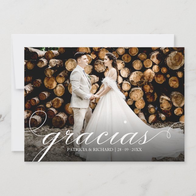 Tarjeta Gracias Simple Elegante Boda Gracias Foto (Anverso)