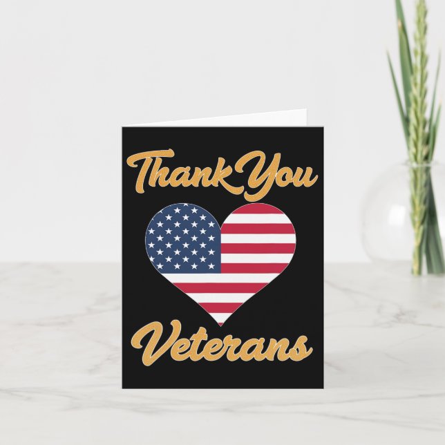 Tarjeta Gracias Usa Flag Heart Veteran Patriot (Anverso)