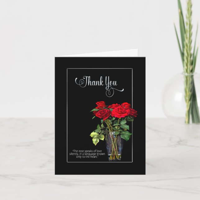Tarjeta Gracias, Vertical, Red Rose Collection/Black/Red (Anverso)