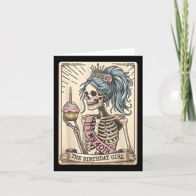 Tarjeta Graciosa 40 cumpleaños Skeleton Tarot Card Retro G (Anverso)