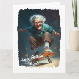 Tarjeta Graciosa Abuela Activa en Skateboard Cumpleaños