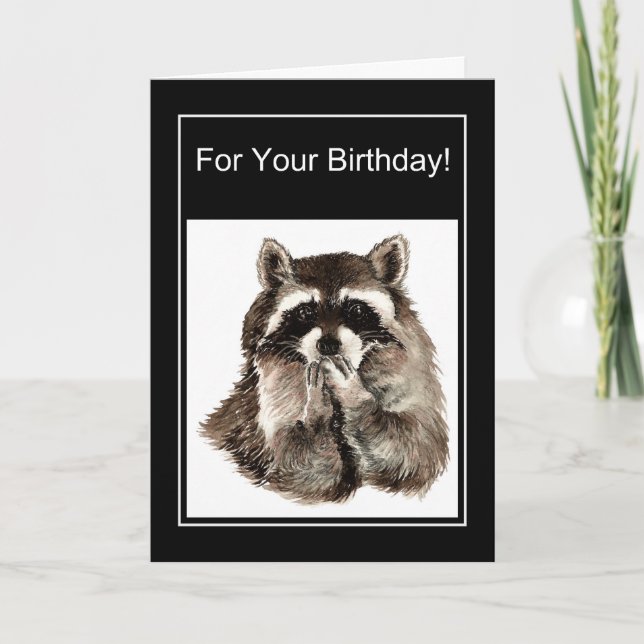 Tarjeta Graciosa acuarela de cumpleaños Raccoon resbalando (Anverso)