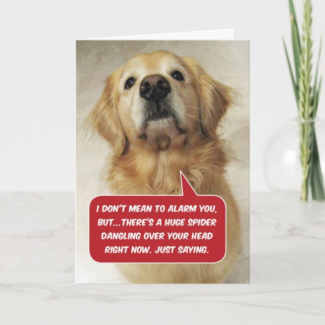 Tarjeta Graciosa Aracnofobia De Golden Retriever - Cumplea (Anverso)