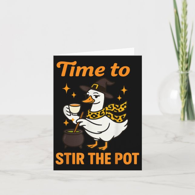 Tarjeta Graciosa Bruja De Halloween Goose Cae De Otoño A S (Anverso)