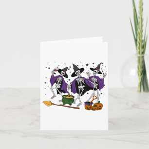 Tarjeta Graciosa danza Skeleton Bruja de vino de Halloween