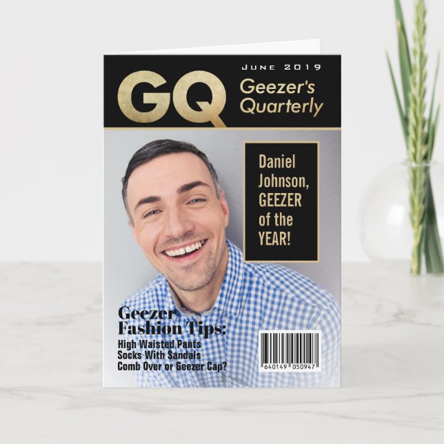Tarjeta Graciosa foto de portada de la revista Fake Geezer (Anverso)