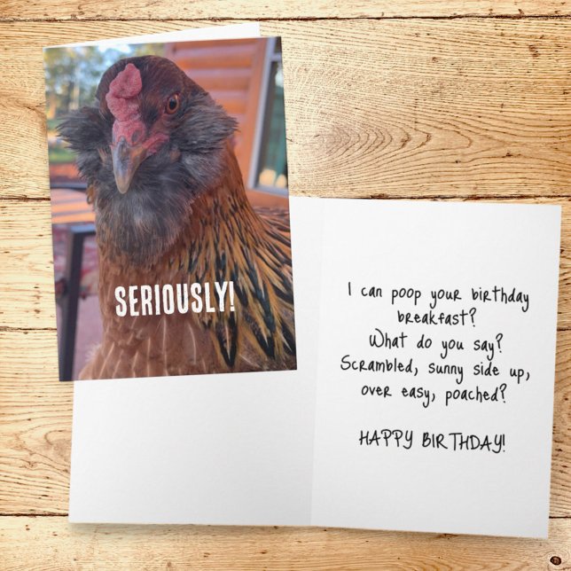 Tarjeta Graciosa fotografía de cierre de cabeza de pollo (humorous chicken template greeting card cover and inside)