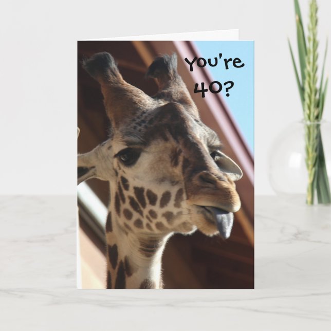 Tarjeta Graciosa jirafa de cumpleaños, vieja, 40 (Anverso)
