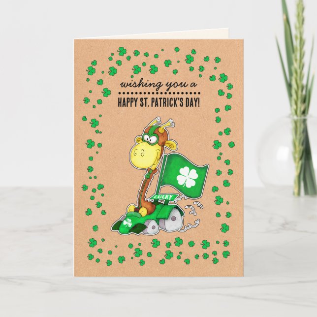 Tarjeta Graciosa jirafa Kraft Paper St. Patrick's Day Pers (Anverso)