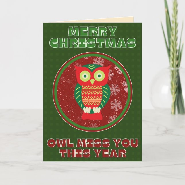 Tarjeta Graciosa Lechuza Cuta Te Extraña Las Navidades (Anverso)