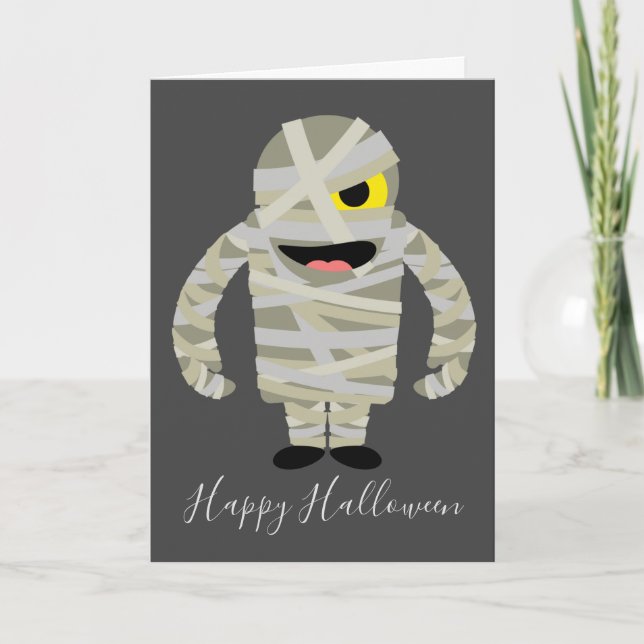 Tarjeta Graciosa momia tema zombie Halloween (Anverso)