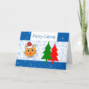 Tarjeta Graciosa nieve de Santa Cat Feliz Navidad Árboles