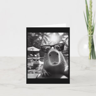 Tarjeta Graciosa Piscina De Animales Capybara Selfie Con C