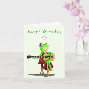 Tarjeta Graciosa Rana De Cumpleaños Jugando Guitarra