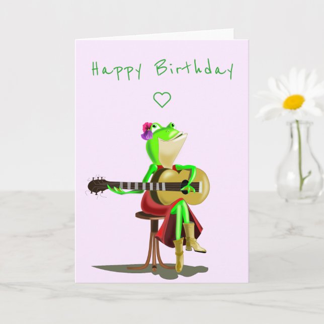 Tarjeta Graciosa Rana De Cumpleaños Jugando Música De Guit (Planta pequeña)
