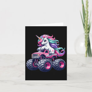 Tarjeta Graciosa unicornio montando un camión de monstruos