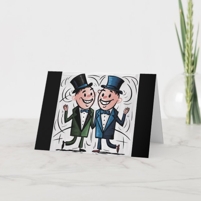 Tarjeta Graciosas figuras de Groom y Groom Stick Boda gay (Anverso)