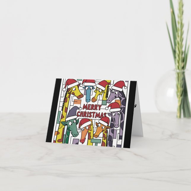 Tarjeta Graciosas jirafas en Navidades de Santa Hats resum (Anverso)